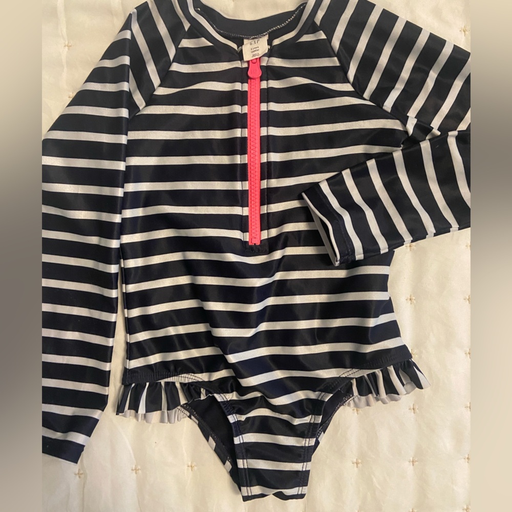 GAP Striped Bathing suit with Vibrant Pink Zipper